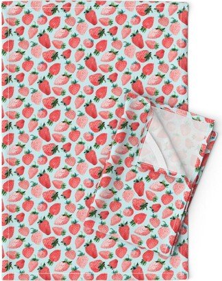 Summer Strawberry Tea Towels | Set Of 2 - Little Strawberries By Angelger28 Berries Hand Painted Linen Cotton Spoonflower