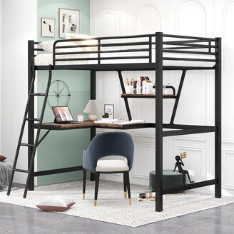 Twin Size Metal Loft Bed with L-Desk & Ladder