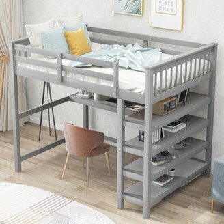 GEROJO Full Size High Loft Bed with Storage Shelves