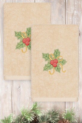 Christmas Holly Bunch Embroidered Hand Towels - Set of 2-AA