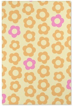 Orange Daisy Rug, Soft Aesthetic, Retro Peach Pink, Pastel Flowers, Bedroom Decor, Dorm Room, Y2K Mid Century, Floor Mat Area, Funky 48x72