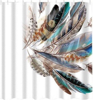 Vinyl Boutique Shop Waterproof Bird Pattern Bathroom Shower Curtain with 12 Hooks