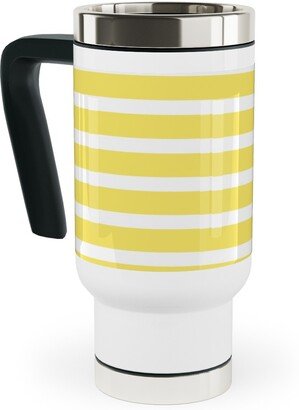 Travel Mugs: Wonky Stripe - Sunny Travel Mug With Handle, 17Oz, Yellow