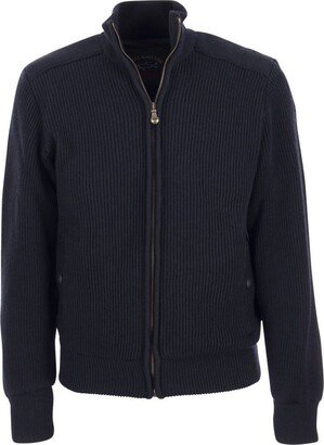 Wool cardigan with zip and iconic badge