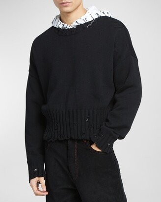 Men's Distressed Cotton Knit Sweater