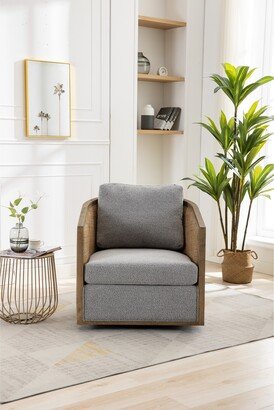 IGEMANINC 34 Comfy Round Accent Sofa Chair, 360 Degree Swivel Barrel Chair Sofa for Living Room, Single Cushion Sofa, Wooden Arm Sofa