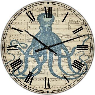 Designart Octopus Music Score Ii Large Nautical & Coastal Wall Clock - 36