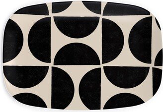 Serving Platters: Half Moons - Black And Cream Serving Platter, Beige