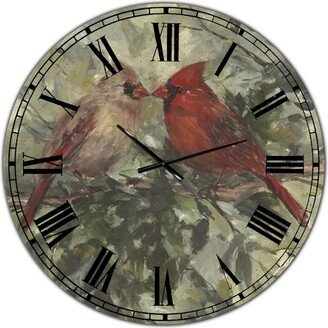 Designart Kissing Cardinals Large Cottage Wall Clock - 36 x 36