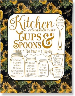 Inch Magnet Kitchen Measurements Conversion Chart Cups & Spoons Sunflower Black Honeycomb Honeybee