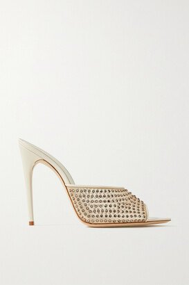 Blonde Leather-trimmed Crystal-embellished Mesh Mules - Neutrals