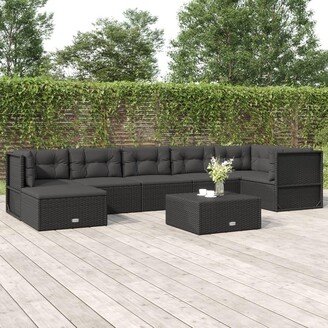 6 Piece Patio Lounge Set with Cushions Black Poly Rattan - 21.3