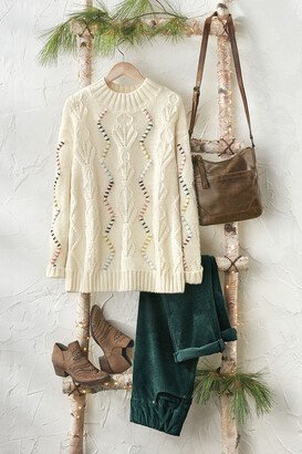 Women's Fanfare Cabled Sweater - Winter White Multi - PS - Petite Size