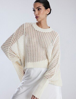 Open Knit High-Low Cocoon Sweater-AA