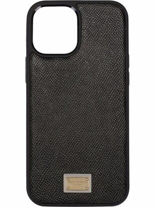 logo plate calfskin iPhone 12 Pro case-AA