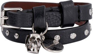 Leather Bracelet With Medallion And Skull