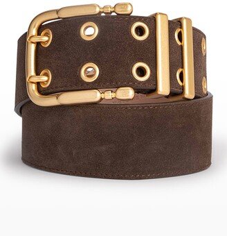 Grommet Duo Suede Belt, Wood