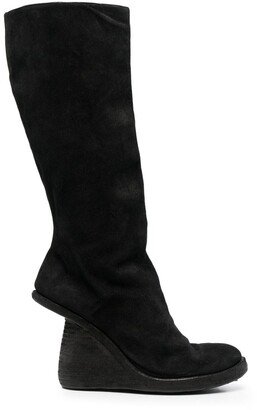 Asymmetric-Heel Knee Boots