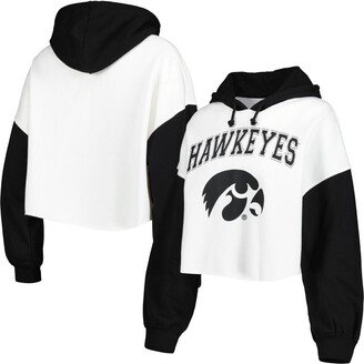 Women's Gameday Couture White, Black Iowa Hawkeyes Good Time Color Block Cropped Hoodie - White, Black