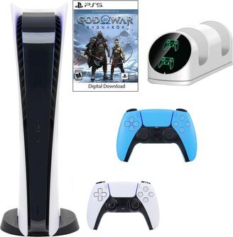 Playstation PS5 Digital Gow Console with Extra Blue Dualsense Controller and Dual Charging Dock