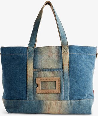 Light Blue Beige Faded-wash Denim Tote bag