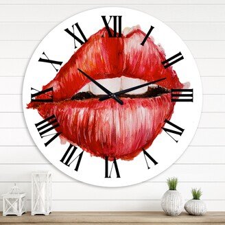 Designart 'Valentines Day Red Woman Lips' Modern wall clock