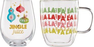 Fa La La La Mug Wine Glass, Set of 2
