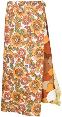 Floral-Print Asymmetric Midi Skirt