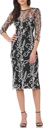 Womens Beaded Midi Cocktail and Party Dress