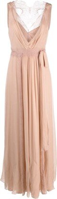 Lace-Trim Silk Maxi Dress