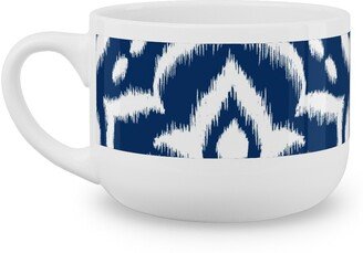 Mugs: Ikat Damask - Midnight Navy Latte Mug, White, 25Oz, Blue