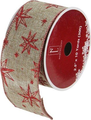 Northlight Pack of 12 Red and Beige Star Christmas Wired Craft Ribbons - 2.5