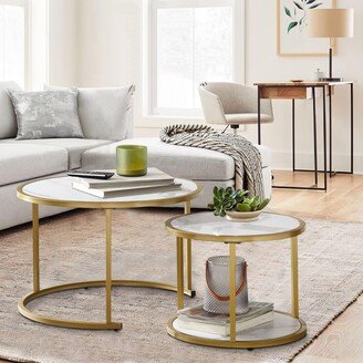 Modern Nesting Coffee Table Set of 2, Faux Marble MDF Top - Set of 2