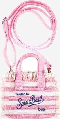 Pink Striped Canvas Key Holder With Shoulder Strap