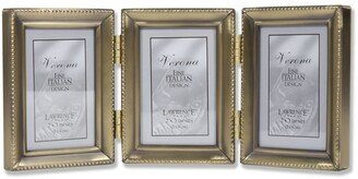 Antique Gold Brass Hinged Triple Picture Frame - Beaded Edge Design - 2