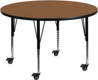 Mobile 60'' Round Thermal Laminate Activity Table - Adjustable Short Legs