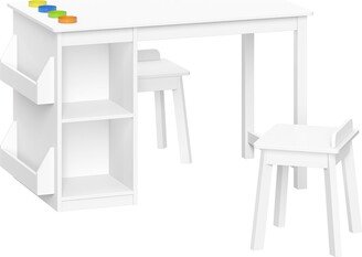 Kids Art Activity Table with Storage and 2 Chairs White