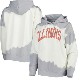 Women's Gameday Couture White, Gray Distressed Illinois Fighting Illini For the Fun Double Dip-Dyed Pullover Hoodie - White, Gray