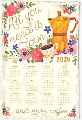 2024 Calendar Tea Towel - Coffe By Whimsical Brush Coffee Latte Cafe Linen Cotton Canvas Spoonflower