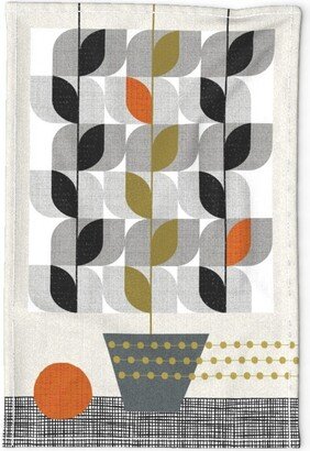 Midcentury Tea Towel - Mid Mod Plants By Ottomanbrim Geometric Garden 1970S Seventies Linen Cotton Canvas Spoonflower