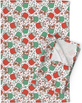 Vintage Holiday Tea Towels | Set Of 2 - Christmas Hot Cocoa By Camilaprints Gingerbread Cookie Linen Cotton Spoonflower