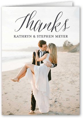 Wedding Thank You Cards: Happily Scripted Thank You Card, Grey, 3X5, Matte, Folded Smooth Cardstock