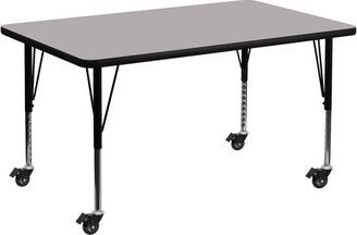 Mobile 30''W x 48''L Rectangular Grey Thermal Laminate Activity Table - Height Adjustable Short Legs