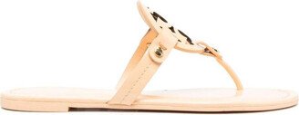 'Miller' Beige Thong Sandal with Tonal Logo in Leather Woman