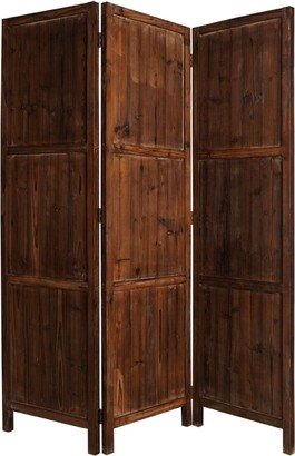 Wooden 3 Panel Room Divider with Plank Pattern, Brown