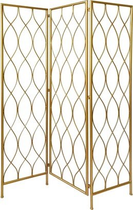 3 Panel Metal Frame Screen with Twisted Oval Design - 71 H x 6 W x 47 L Inches