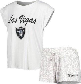 Women's Concepts Sport White, Cream Las Vegas Raiders Montana Knit T-shirt and Shorts Sleep Set - White, Cream