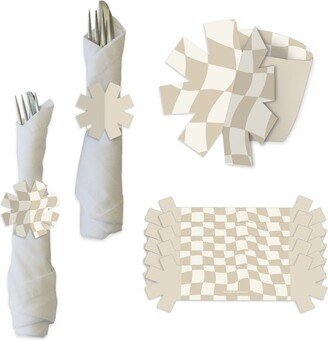 Big Dot of Happiness Tan Checkered Party - Paper Napkin Holder - Napkin Rings - Set of 24