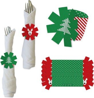 Big Dot of Happiness Ugly Sweater - Holiday and Christmas Party Paper Napkin Holder - Napkin Rings - Set of 24