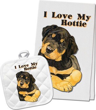 Rottweiler Rottie Dog Kitchen Dish Towel & Pot Holder Gift Set